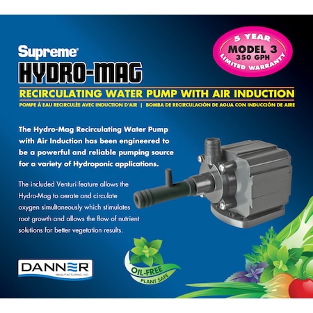 Danner 350 GPH Hydro Pump. Foam Pre-Filter. 10' power cord. Venturi Included 40123